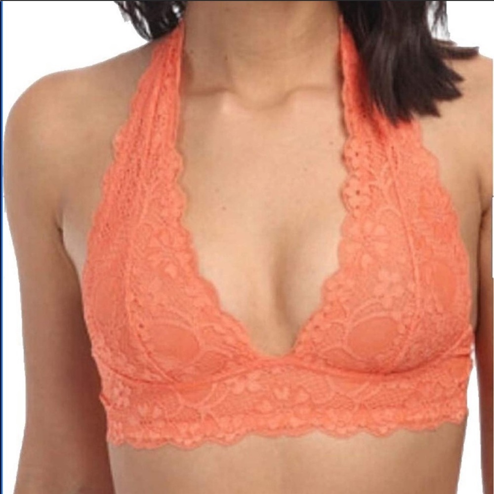 NWT Free People light orange galloon lace halter bra